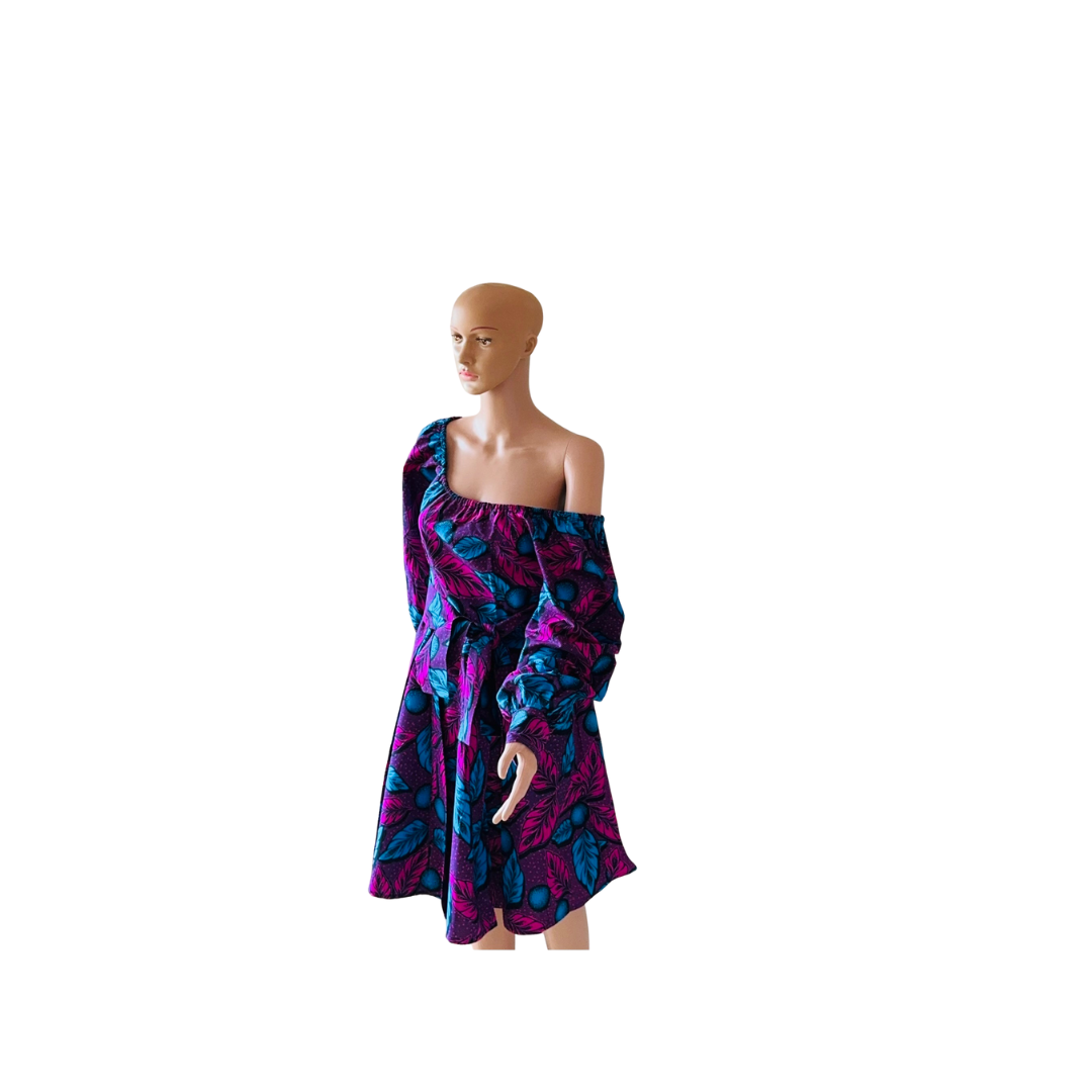 African Long sleeve off the shoulder short dress