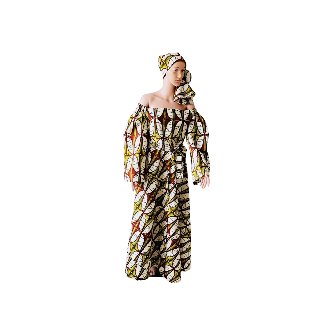 African Long sleeve off shoulder maxi dress.